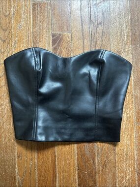 Black Faux Leather Strapless Bustier - Women Accessories